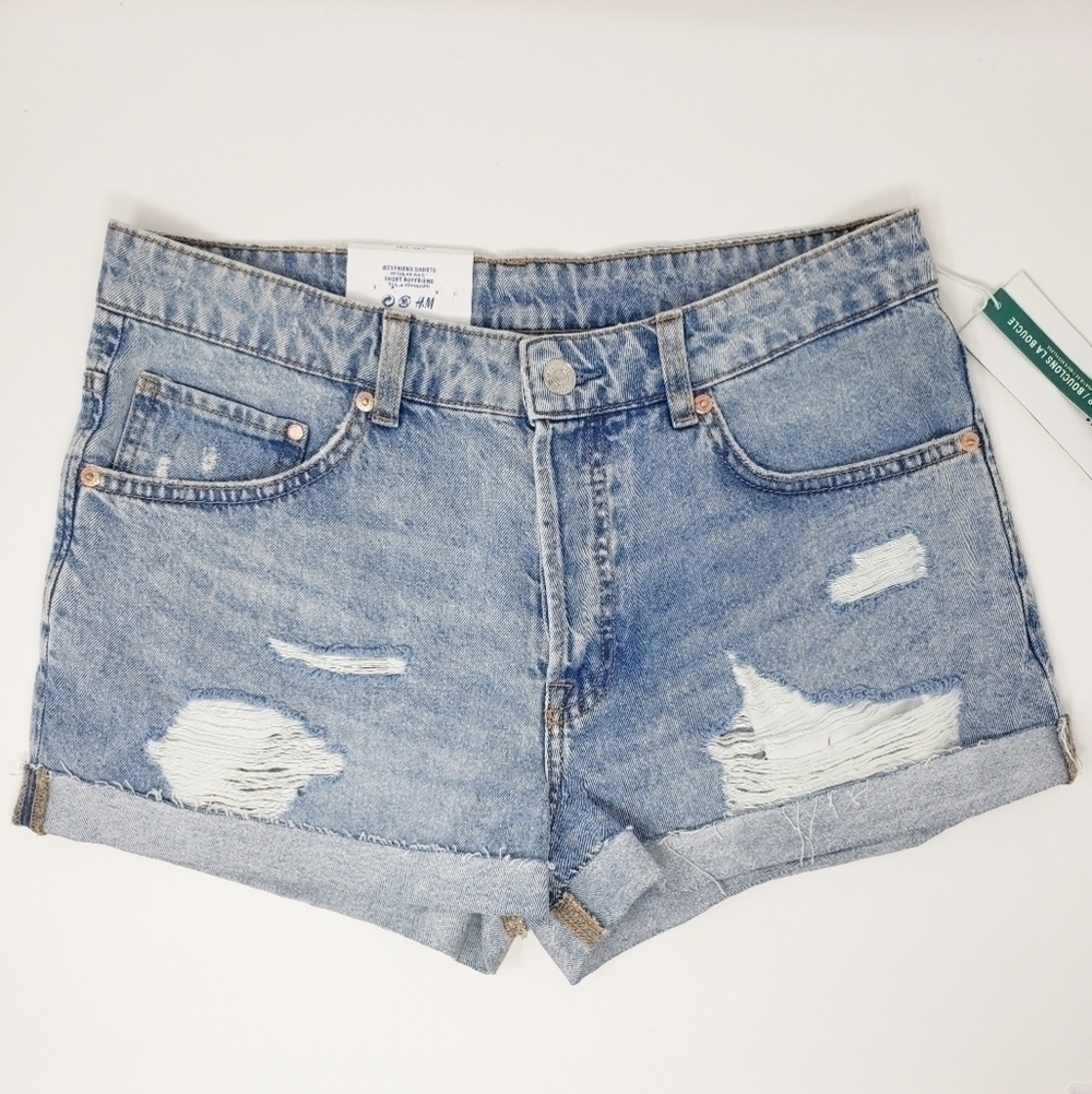 H&M denim boyfriend shorts distressed